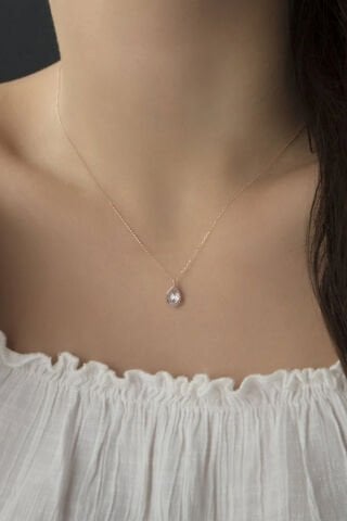 14 Ayar Altın Damla Taş Kolye