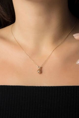14 Ayar Altın Taşlı Kafes Kolye