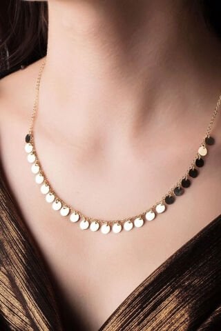 14 Ayar Altın Pullu Kolye