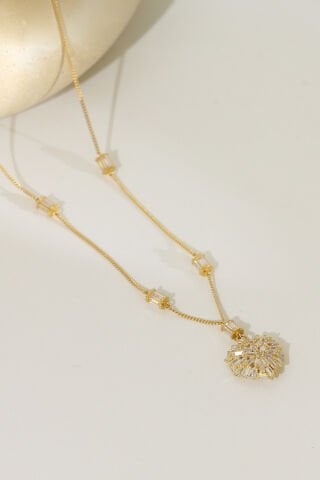 14 Ayar Altın Baget Detaylı Kalpli Kolye