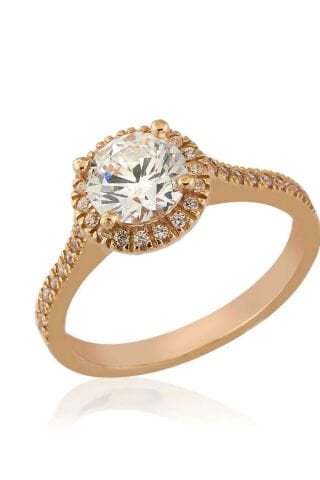 14 Ayar Altın Yuvarlak Taşlı Elmas Yüzük