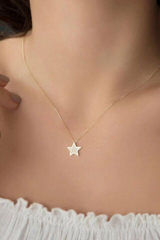 14 Ayar Altın Yıldız Kolye Taşlı