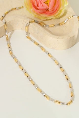 14 Ayar Altın İki Renkli Modern Tasarım Zincir Kolye