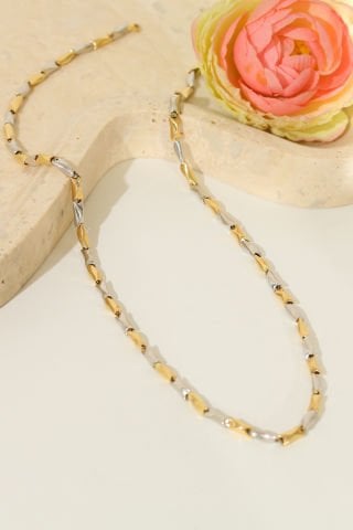 14 Ayar Altın İki Renkli Modern Tasarım Zincir Kolye