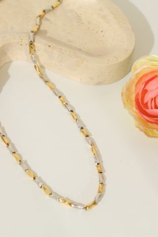 14 Ayar Altın İki Renkli Modern Tasarım Zincir Kolye