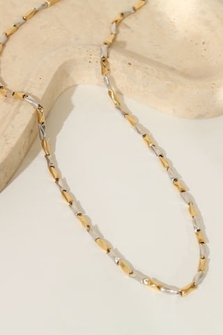 14 Ayar Altın İki Renkli Modern Tasarım Zincir Kolye