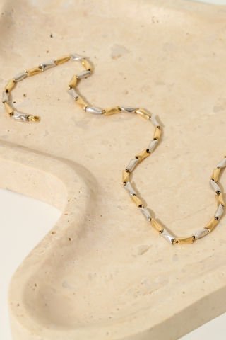 14 Ayar Altın İki Renkli Modern Tasarım Zincir Kolye