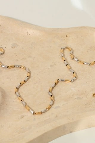 14 Ayar Altın İki Renkli Modern Tasarım Zincir Kolye