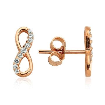 Taşlı Sonsuzluk Altın Vidalı Küpe