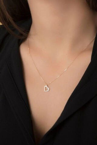 14 Ayar Altın Kalp Kolye (Yarı Taşlı)