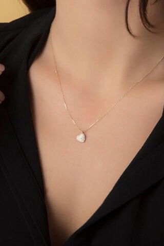 14 Ayar Altın Taşlı Kalp Kolye