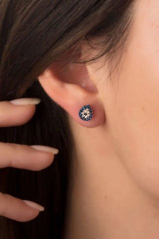 14 Ayar Altın Sosyete Gözlü Nazarlık Damla Küpe