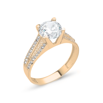 Çift Sıra Taşlı Tel Örgü Modeli Tektaş Altın Yüzük