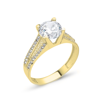 Çift Sıra Taşlı Tel Örgü Modeli Tektaş Altın Yüzük