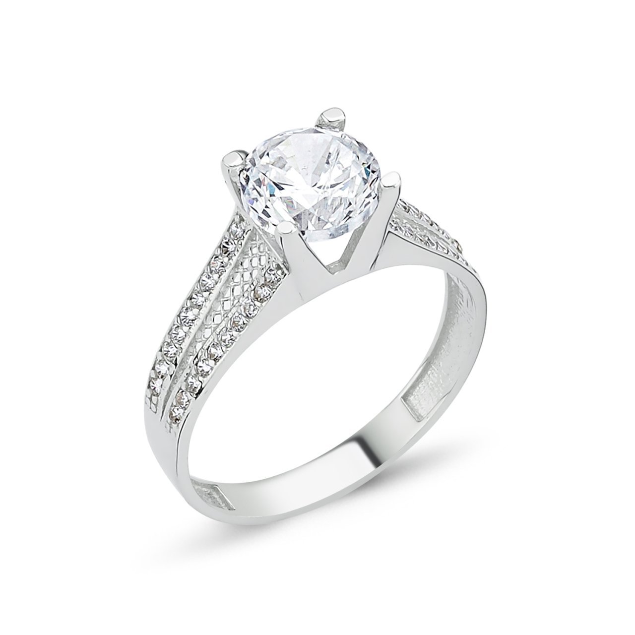 Çift Sıra Taşlı Tel Örgü Modeli Tektaş Altın Yüzük