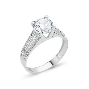 Çift Sıra Taşlı Tel Örgü Modeli Tektaş Altın Yüzük