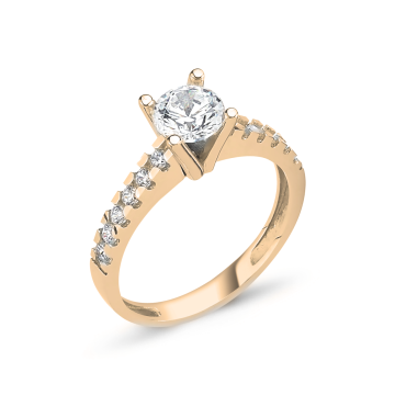 Sıralı Boncuk Modeli Tektaş Altın Yüzük