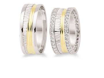 Beyaz Sarı Çizgili Taşlı Alyans