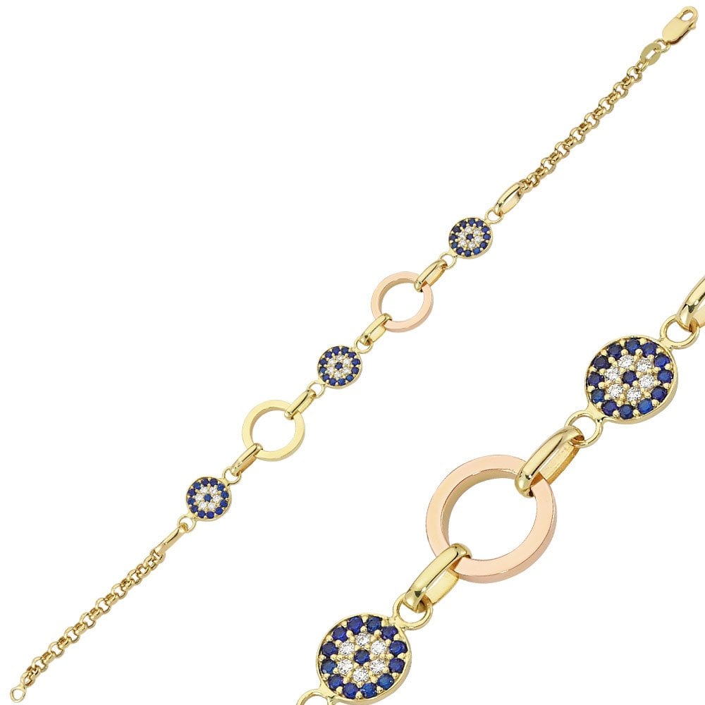 Nazar Boncuklu Sosyete Gözlü Altın Bileklik