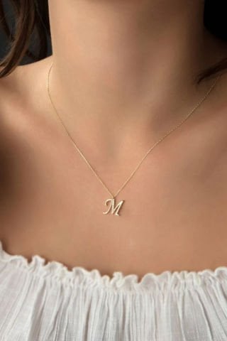 14 Ayar Altın Taşlı Harf Kolye (Web'e Özel Ürün)