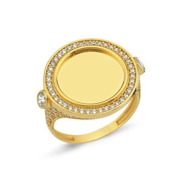 İsime Özel Taşlı Plakalı Altın Yüzük