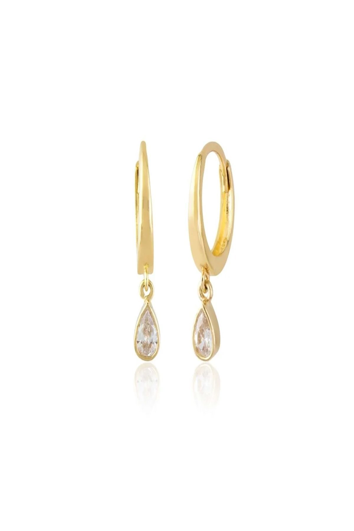 14 Ayar Altın Sallantılı Tek Taş Damla Küpe