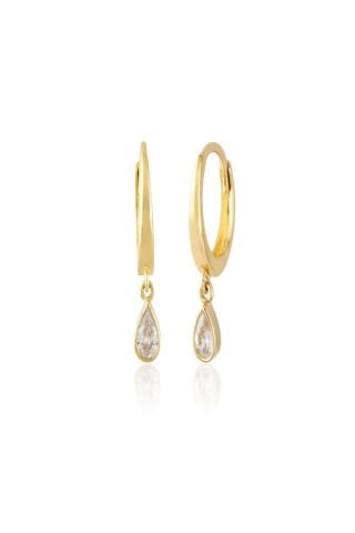 14 Ayar Altın Sallantılı Tek Taş Damla Küpe