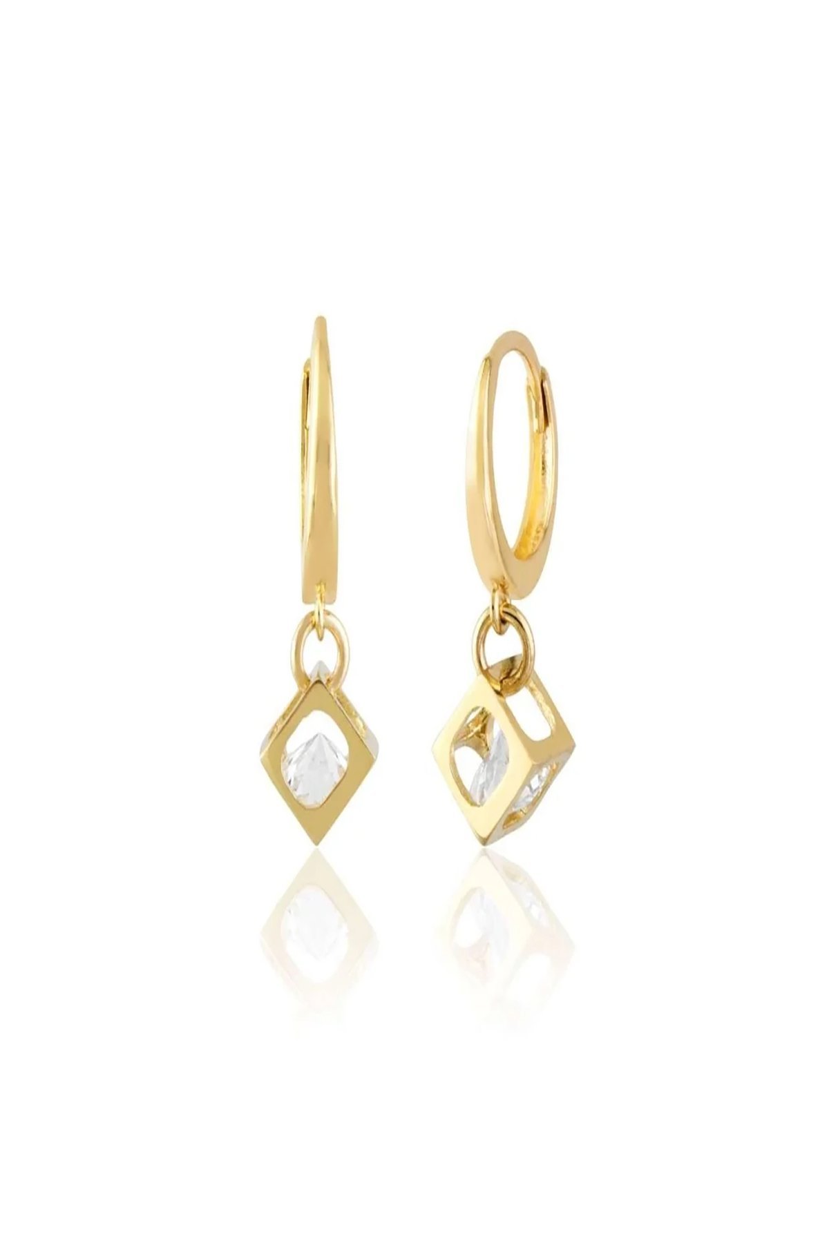 14 Ayar Altın Tek Taş Fantezi Küpe