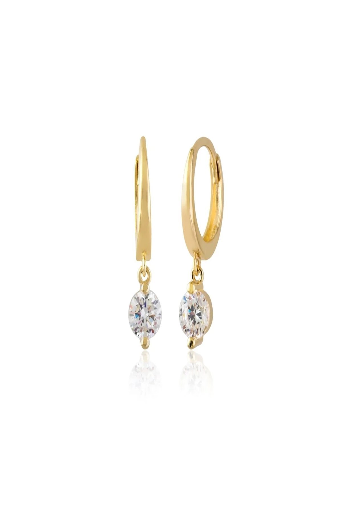 14 Ayar Altın Sallantılı Tek Taş Küpe