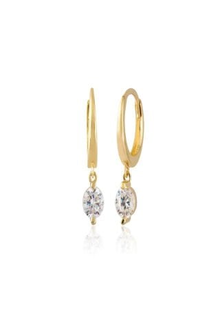 14 Ayar Altın Sallantılı Tek Taş Küpe