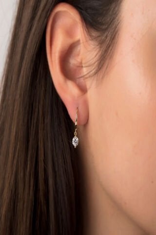 14 Ayar Altın Sallantılı Tek Taş Küpe