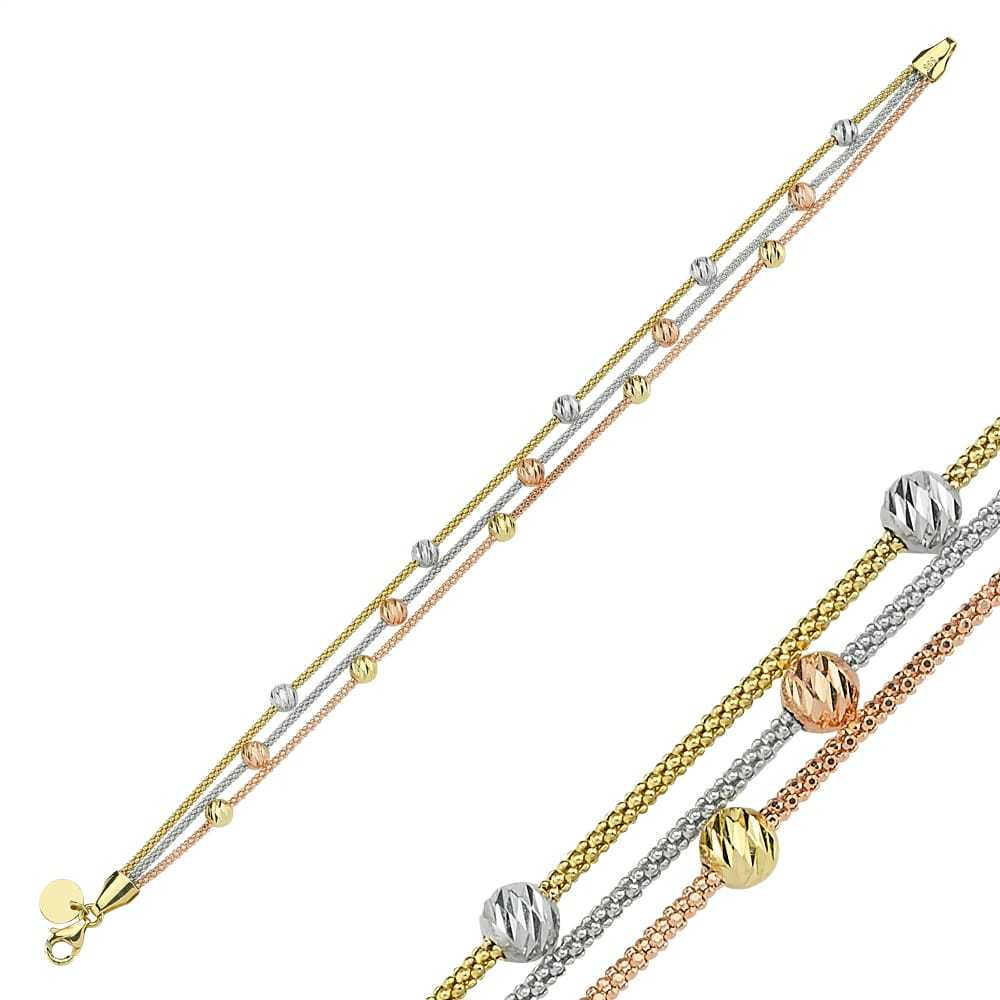 Üç Renk Üç Zincir Dorika Toplu Altın Bileklik