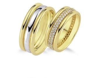 Taşlı Orta Sıra Klasik El İşi Alyans - Erkek