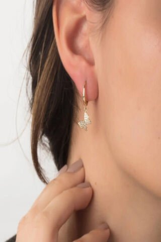 14 Ayar Altın Sallantılı Taşlı Kelebek Küpe