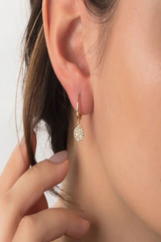 14 Ayar Altın Sallantılı Taşlı Plaka Küpe