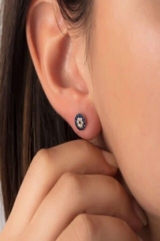 14 Ayar Altın Nazarlıklı Sosyete Gözlü Küpe (Mini)