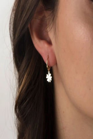 14 Ayar Altın Sallantılı Yonca Küpe