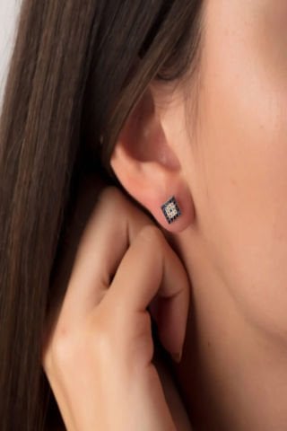 14 Ayar Altın Nazarlıklı Sosyete Gözlü Küpe (Kare)