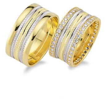 Sarı Beyaz Düz Çizgili El işi Alyans