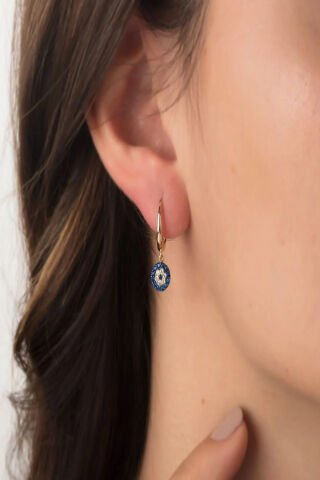 14 Ayar Altın Sallantılı Nazarlıklı Küpe