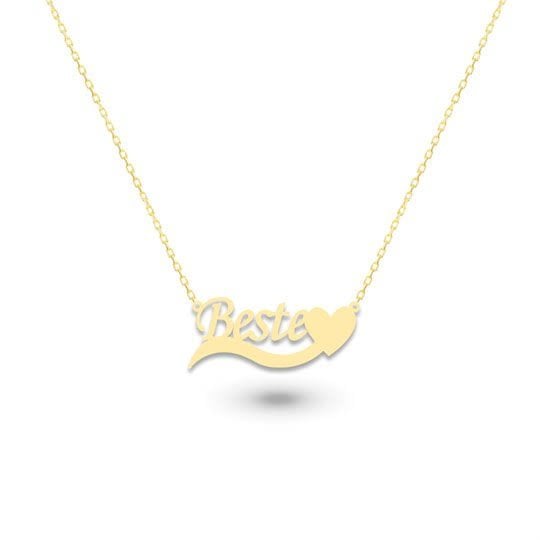 İsimli Alt Puntolu Kalpli Altın Kolye