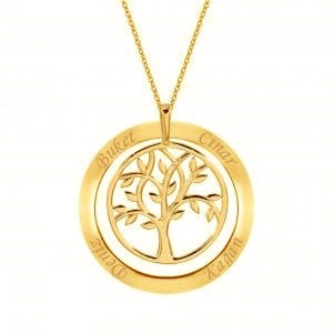 Hayat Ağacı İsimli Yuvarlak Altın Kolye