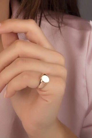 14 Ayar Altın Plaka Serçe Parmak Yüzüğü