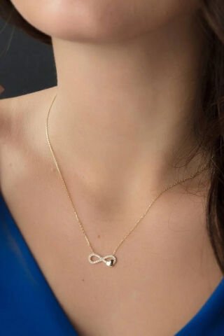 14 Ayar Altın Sonsuzluk Kolye Kalpli