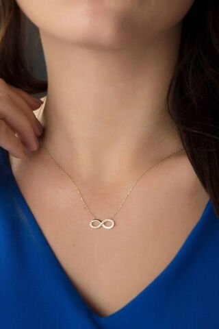14 Ayar Altın Sonsuzluk Kolye (Yarı Taşlı)