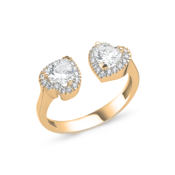 Sen&Ben Temalı Çift Kalpli Altın Yüzük