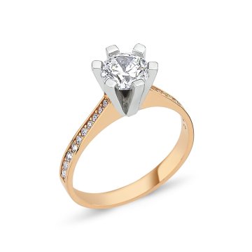 Altı Tırnaklı V Montür Taşlı Tektaş Altın Yüzük