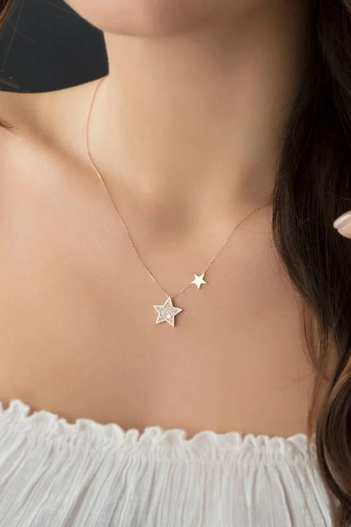 14 Ayar Altın Yıldız Kolye 2'li