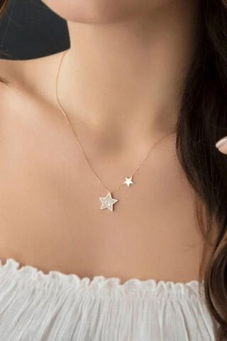 14 Ayar Altın Yıldız Kolye 2'li