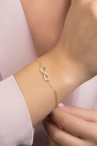 14 Ayar Altın Sonsuzluk Bileklik Yarı Taşlı